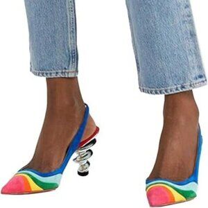 FOWT Multi Women Trendy Metallic Spiral Heels Slip On Sandals Slingback Elastic